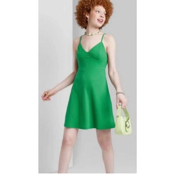 Wild Fable Dress Skater Mini Knit Pullover Ribbed Green Women's XS - Picture 1 of 6